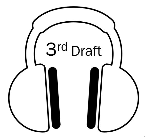 black and white headphones with "third draft"