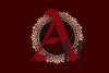 The red letter 'A' in the foreground of a dark red background